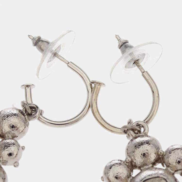 Pre Owned Chanel Rhombus Dangle Piercing Earrings Silver Rhinestone