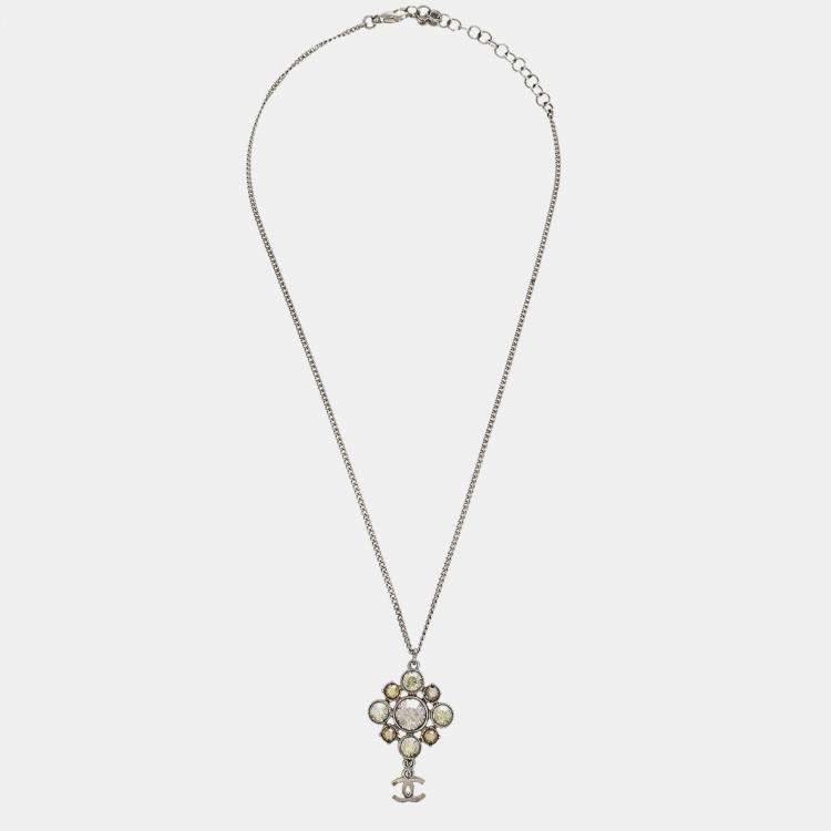 Pre Owned Chanel Necklace Pendant Rhinestone Silver