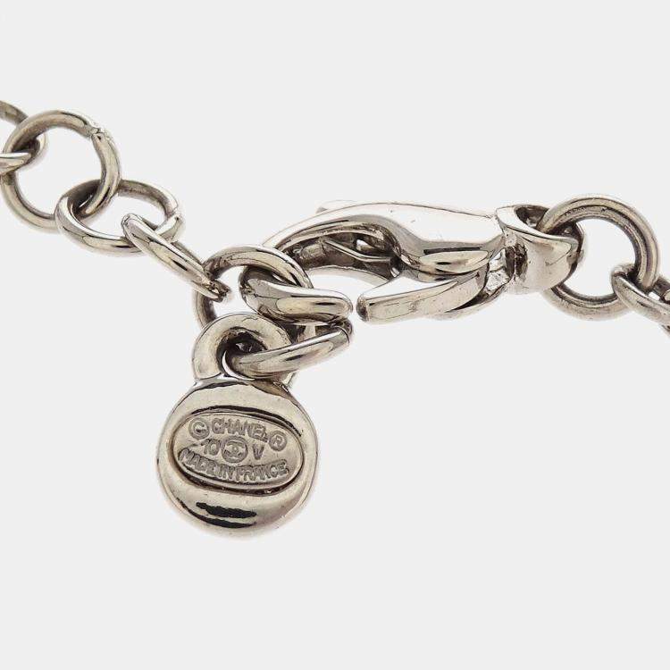 Pre Owned Chanel Necklace Pendant Rhinestone Silver