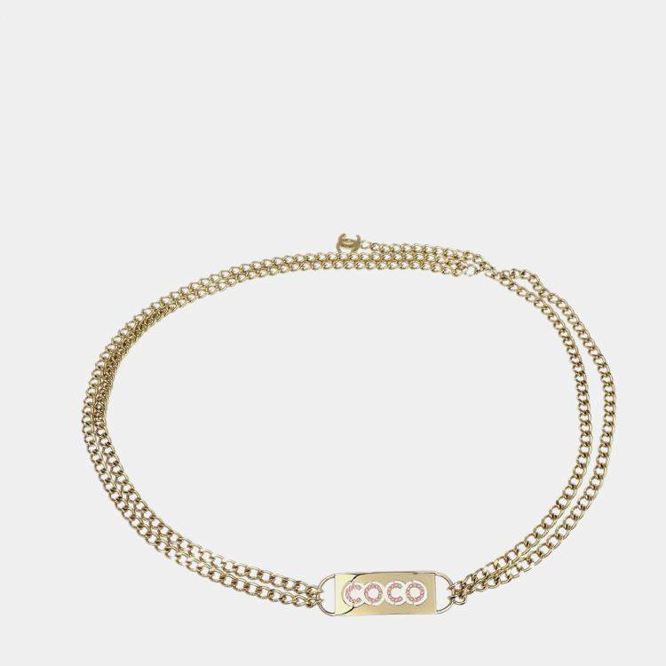 Pre Owned Chanel Rhinestone Chain Belt Gold