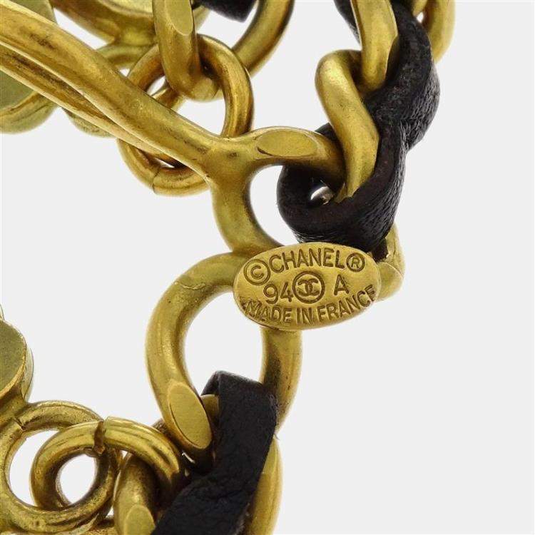 مملوكة مسبقًا حزام شانيل سي سي رمز السلسلة لؤلؤ صناعي ذهبي أسود
