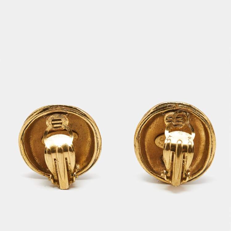 Pre Owned Chanel CC Gold Tone Earrings