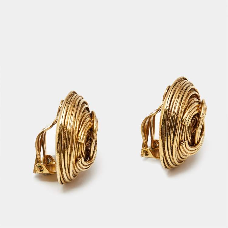 Pre Owned Chanel CC Gold Tone Earrings
