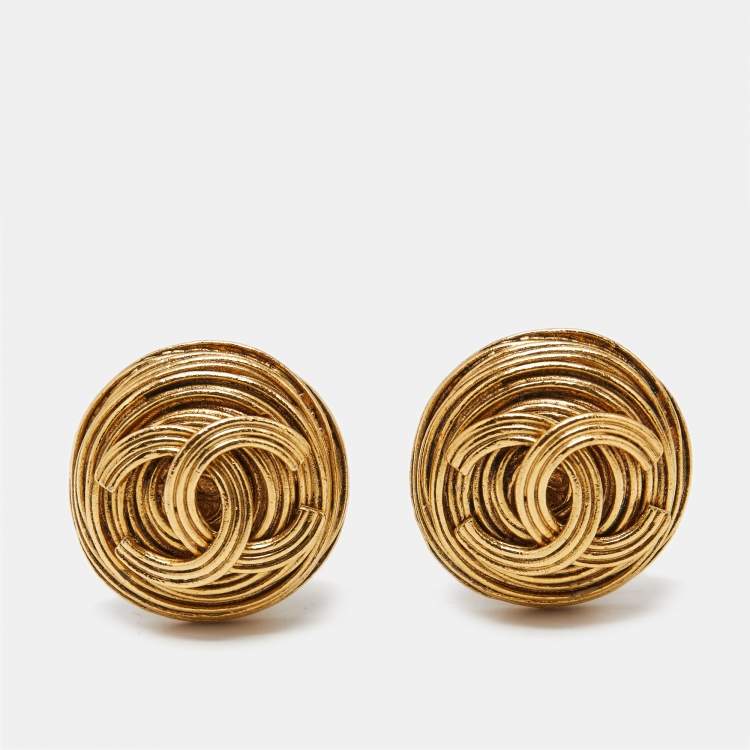 Pre Owned Chanel CC Gold Tone Earrings