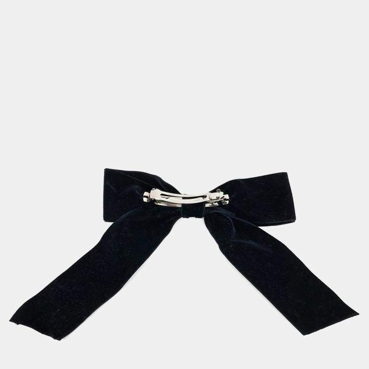 Pre Owned Chanel Black velvet ribbon hairpin