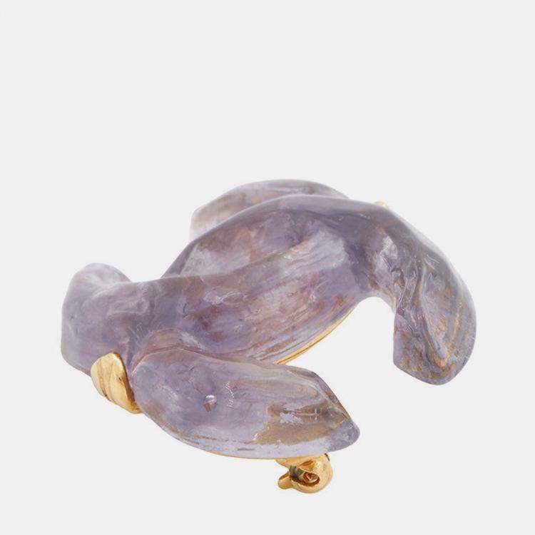 Pre Owned Chanel Cc Logo Brooch Purple Metal Plastic