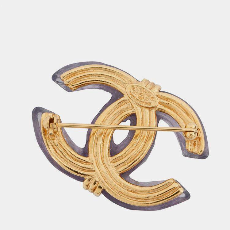 Pre Owned Chanel Cc Logo Brooch Purple Metal Plastic