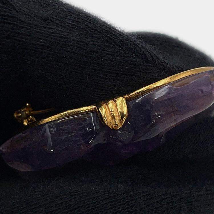 Pre Owned Chanel Cc Logo Brooch Purple Metal Plastic