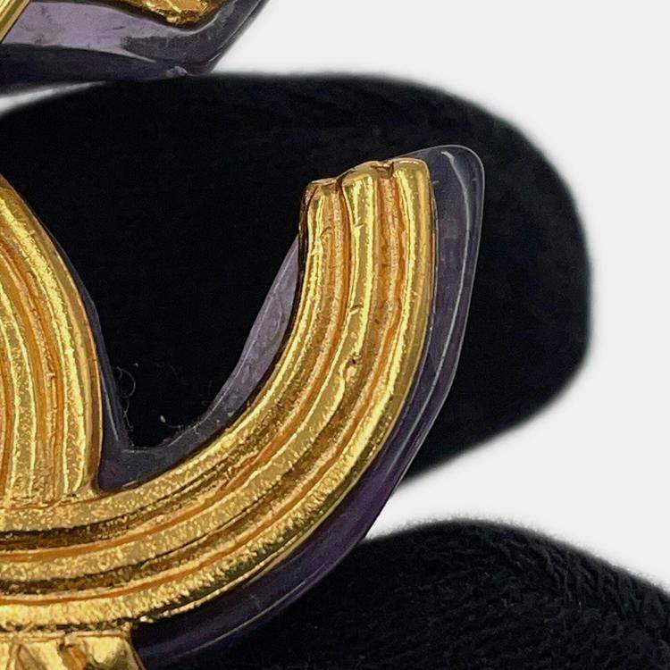 Pre Owned Chanel Cc Logo Brooch Purple Metal Plastic