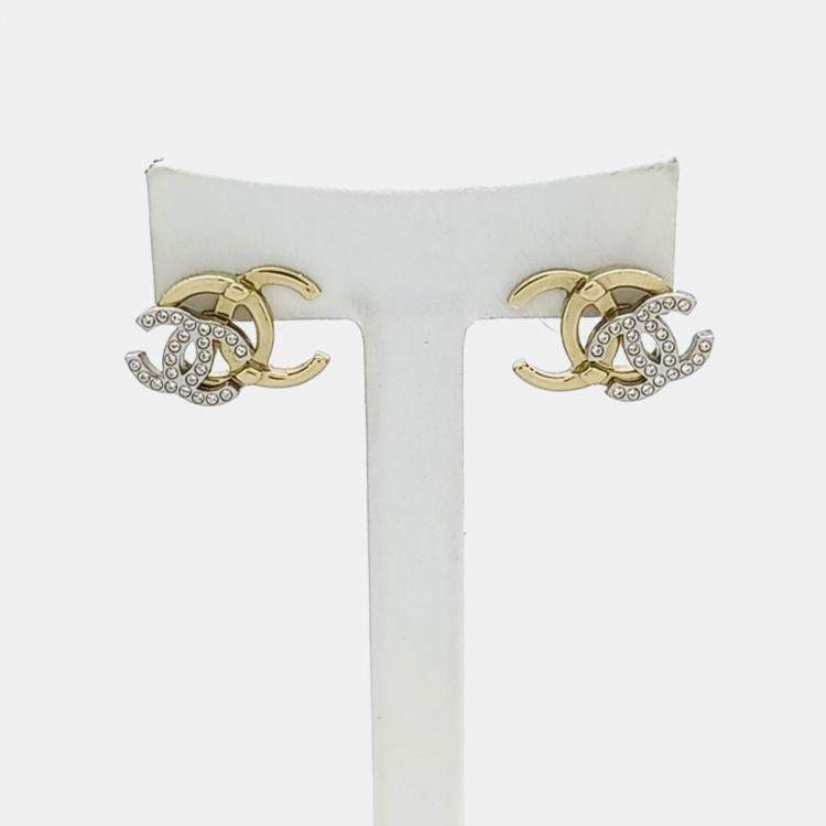 Pre Owned Chanel Gold Silver Plated Logo Earrings