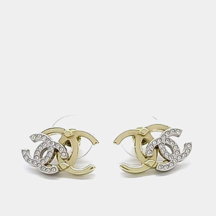 Pre Owned Chanel Gold Silver Plated Logo Earrings