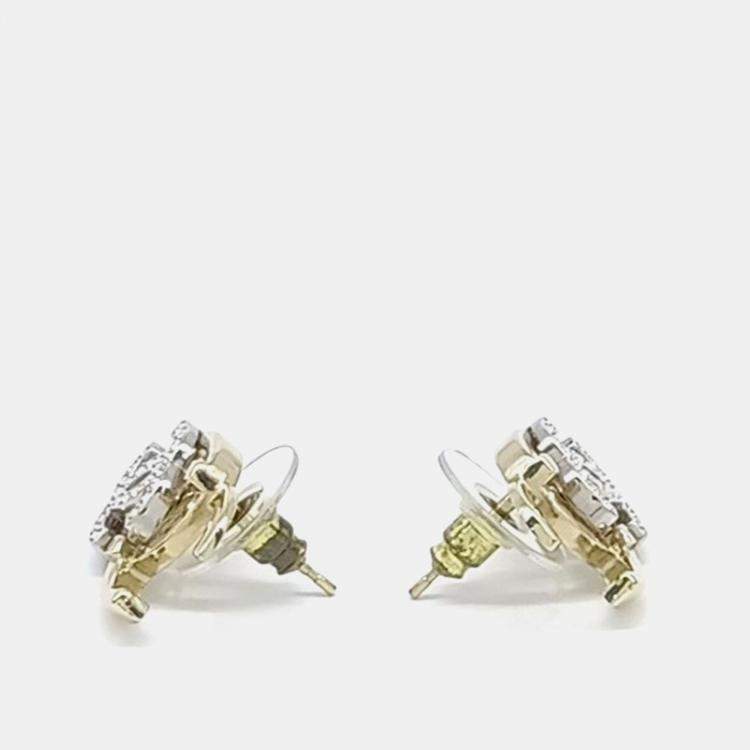Pre Owned Chanel Gold Silver Plated Logo Earrings