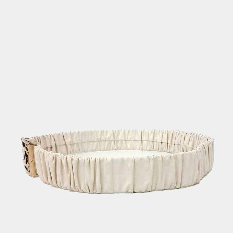 Pre Owned Chanel White Leather Banding Belt