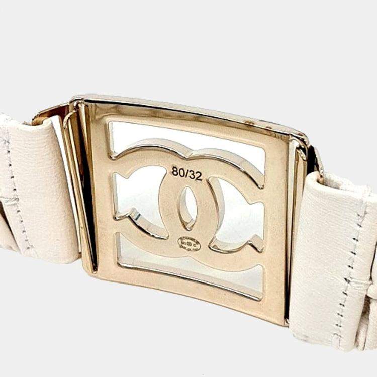 Pre Owned Chanel White Leather Banding Belt