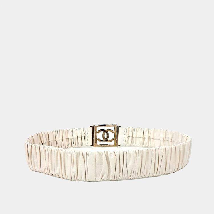 Pre Owned Chanel White Leather Banding Belt