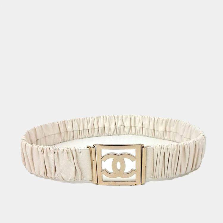 Pre Owned Chanel White Leather Banding Belt
