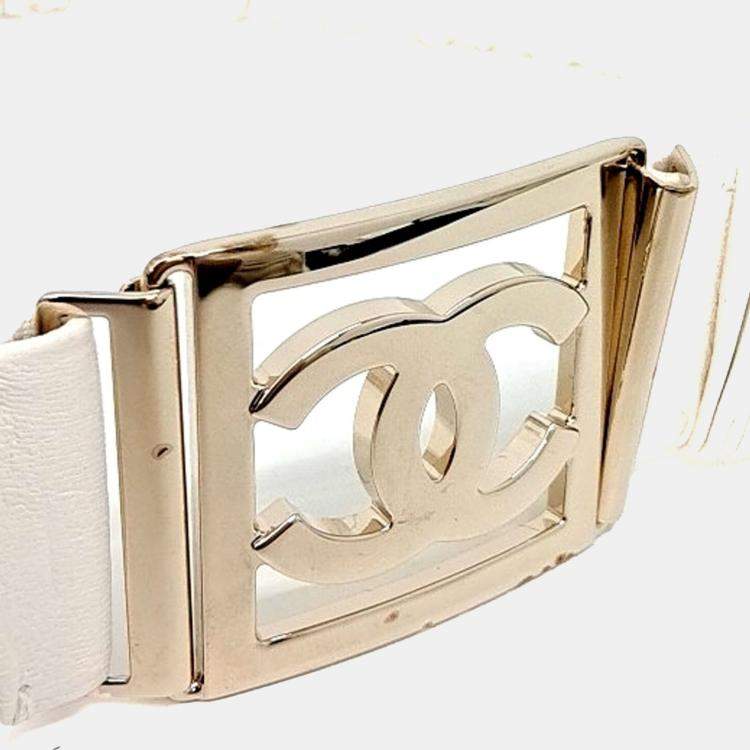 Pre Owned Chanel White Leather Banding Belt