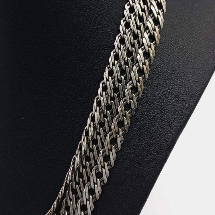 Pre Owned Chanel Silver Plated Logo Pearl Necklace