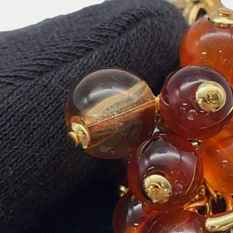 Pre Owned Chanel Medieval Grape Motif Earrings Brown Metal Rhinestone