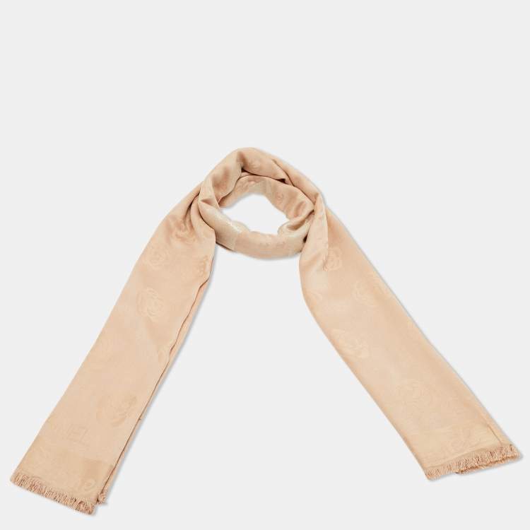 Pre Owned Chanel Beige CC Jacquard Silk Scarf 