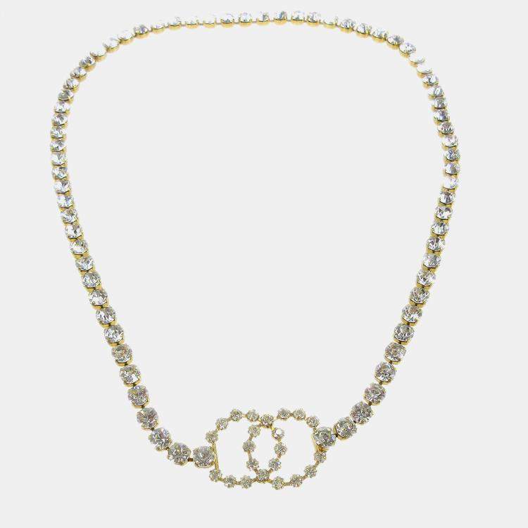 Pre Owned حزام شانيل سلسلة ذهبية CC مرصع بكريستال