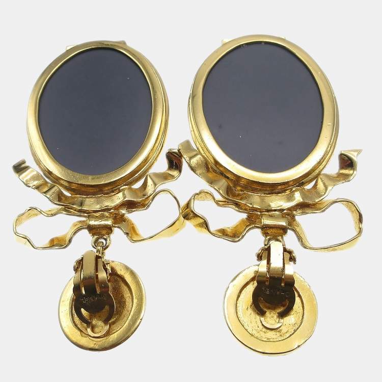 مملوكة مسبقًا Chanel Mirror Earrings Clip-On Gold