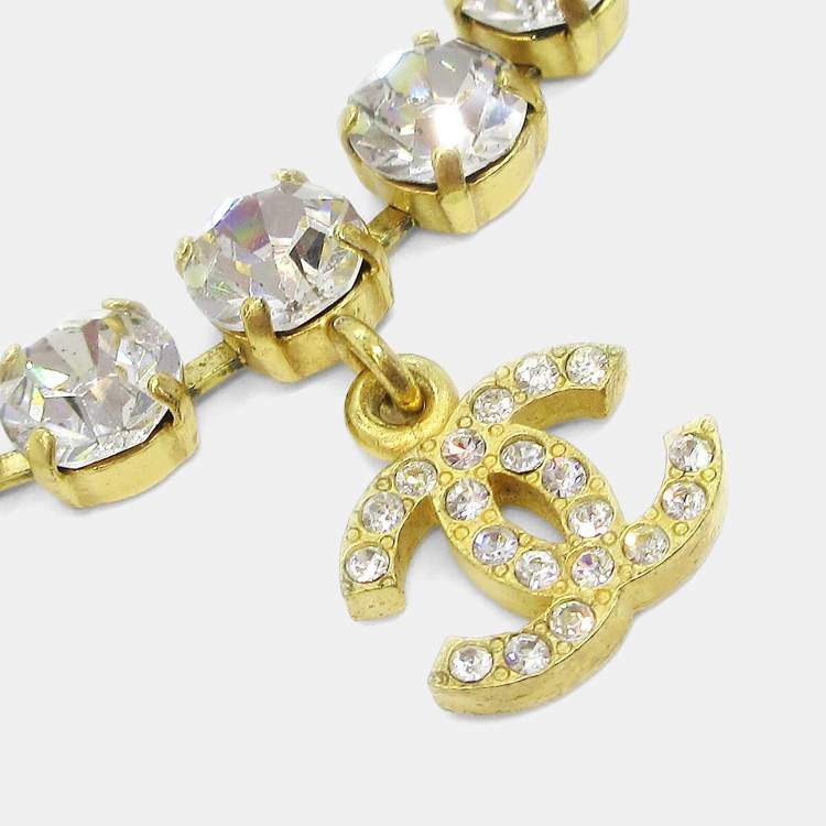Pre Owned Chanel CC Charm Rhinestone Chain Bracelet Gold