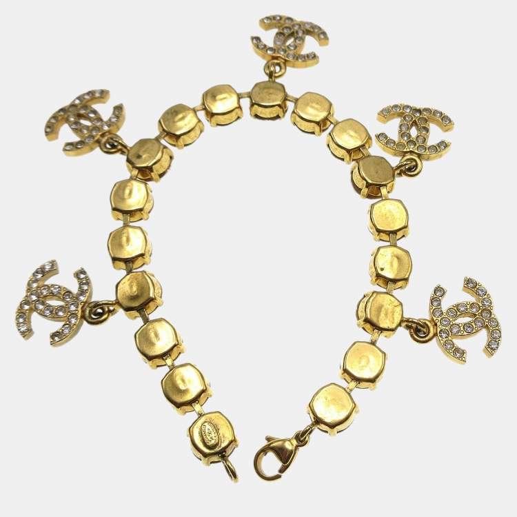 Pre Owned Chanel Rhinestone Chain Bracelet Gold