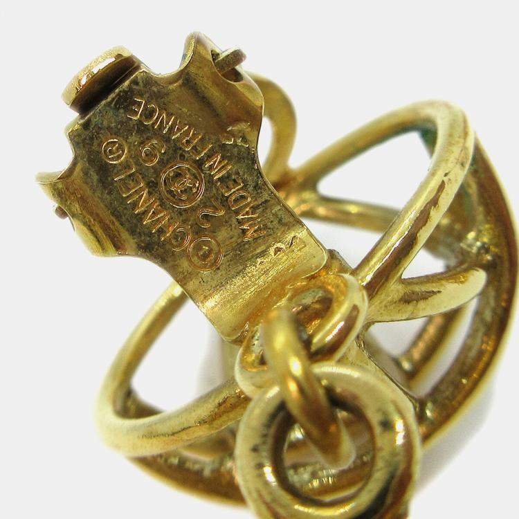 Pre Owned Chanel Birdcage Dangle Earrings Clip-On Gold