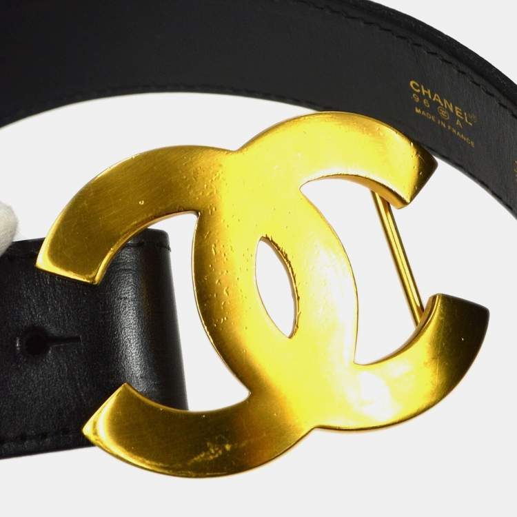 Pre Owned Chanel Belt Black Gold 75/30 96A Small Good