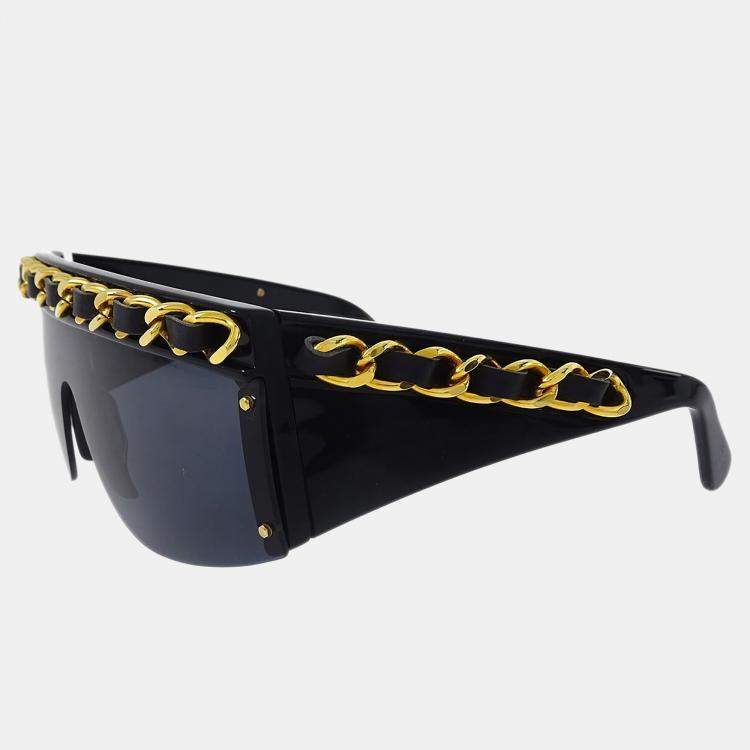 Pre Owned Chanel Chain Sunglasses Eyewear Black Acrylic