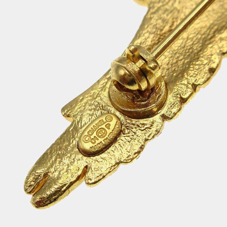 مملوكة مسبقًا Chanel Eagle Rhinestone Brooch Pin Gold