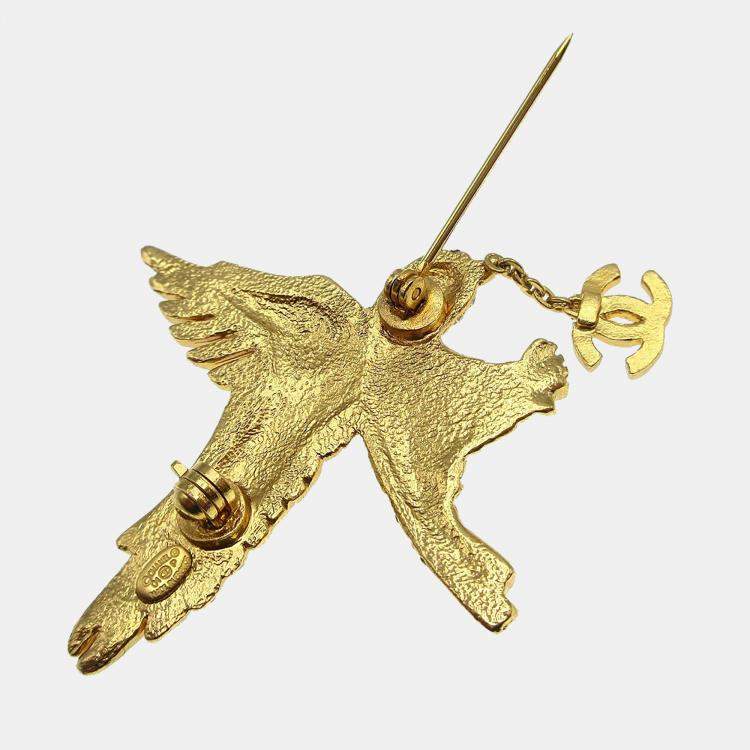 مملوكة مسبقًا Chanel Eagle Rhinestone Brooch Pin Gold