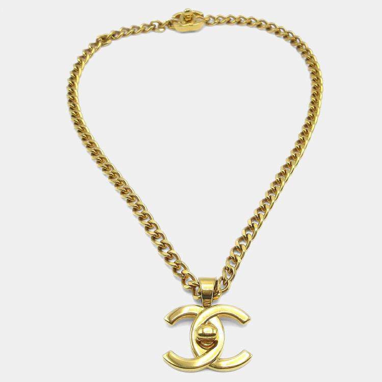 Pre Owned Chanel Turnlock Chain Pendant Necklace Gold