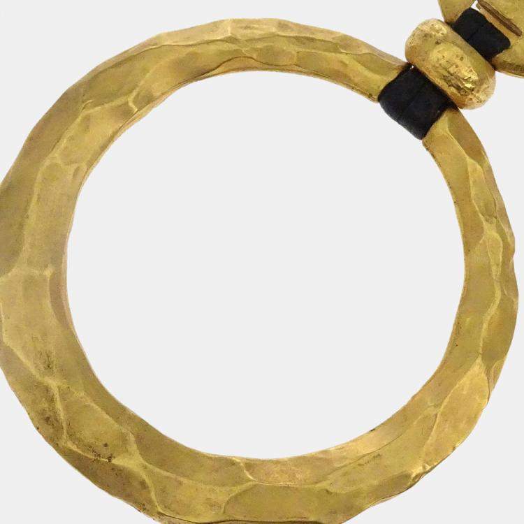 Pre Owned Chanel Dangle Hoop Earrings Clip-On Gold