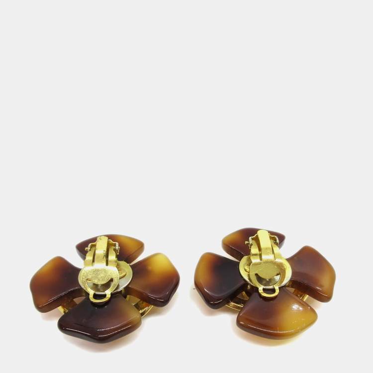 مملوكة مسبقًا Chanel Acrylic Earrings Clip-On Brown