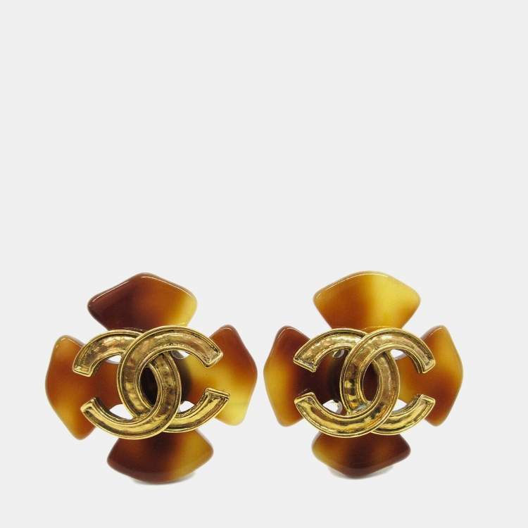 مملوكة مسبقًا Chanel Acrylic Earrings Clip-On Brown