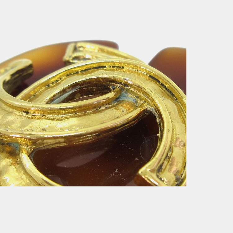 مملوكة مسبقًا Chanel Acrylic Earrings Clip-On Brown