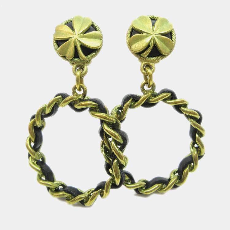 مملوكة مسبقًا Chanel Hoop Dangle Earrings Clip-On Gold