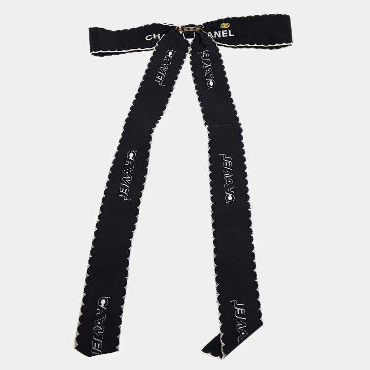 Pre Owned Chanel Bow Brooch Pin Black Satin