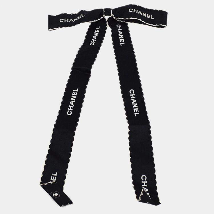 Pre Owned Chanel Bow Brooch Pin Black Satin