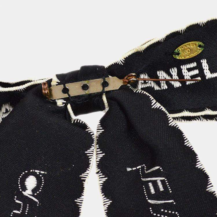 Pre Owned Chanel Bow Brooch Pin Black Satin