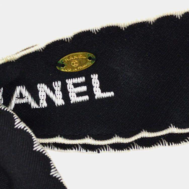 Pre Owned Chanel Bow Brooch Pin Black Satin