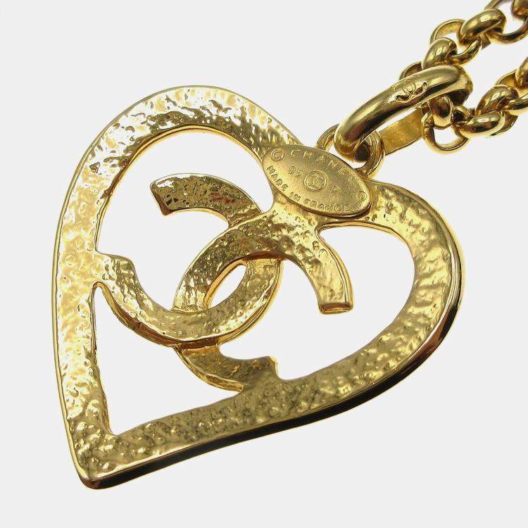 Pre Owned Chanel Heart Chain Pendant Necklace Gold