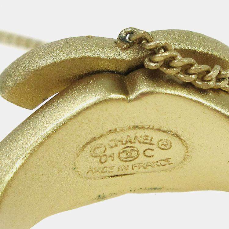 Pre Owned Chanel Rhinestone Bangle Chain Ring #6 Gold