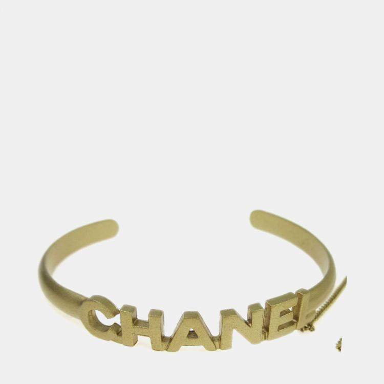 Pre Owned Chanel Rhinestone Bangle Chain Ring #6 Gold