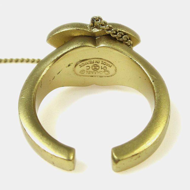 Pre Owned Chanel Rhinestone Bangle Chain Ring #6 Gold