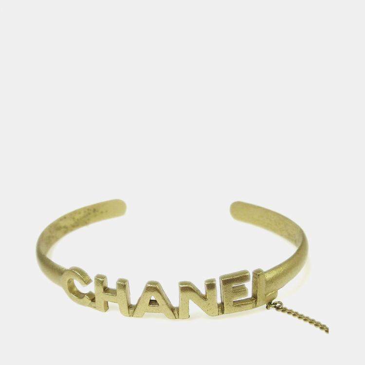 Pre Owned Chanel Rhinestone Bangle Chain Ring #6 Gold