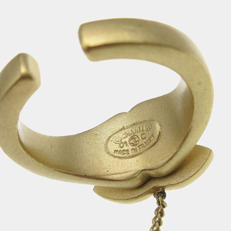 مملوكة مسبقًا Chanel Rhinestone Bangle Chain Ring #6 Gold