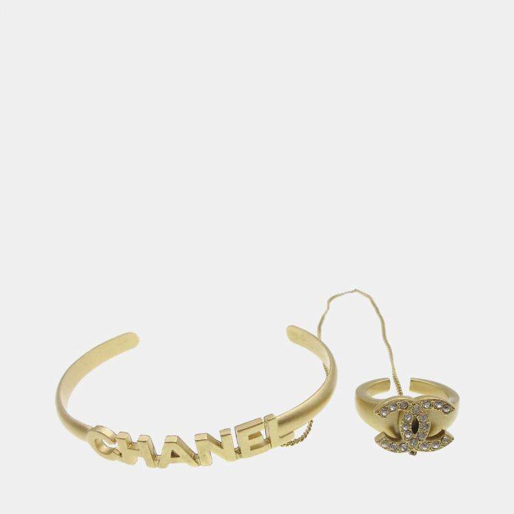 مملوكة مسبقًا Chanel Rhinestone Bangle Chain Ring #6 Gold